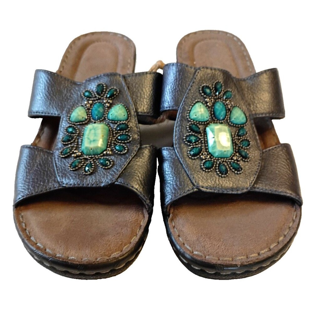 Women Natural Soul All Thu Comfort Navy Blue Sandals with Stones Size 7 NEW